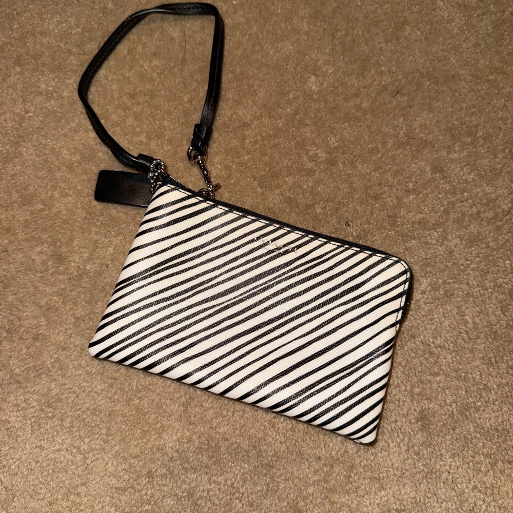 Coach Black and White Striped Wristlet